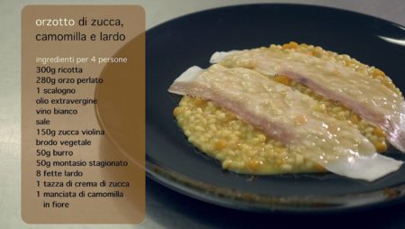 Videoricetta Orzotto di Zucca, Camomilla e Lardo